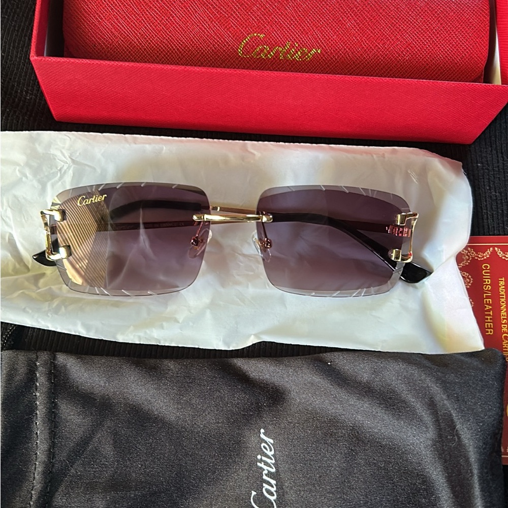Purple shade lenses & gold Rimless Sunglasses